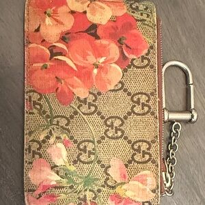 Gucci Floral Monogram Key & Card Holder - Brown, Orange & Pink